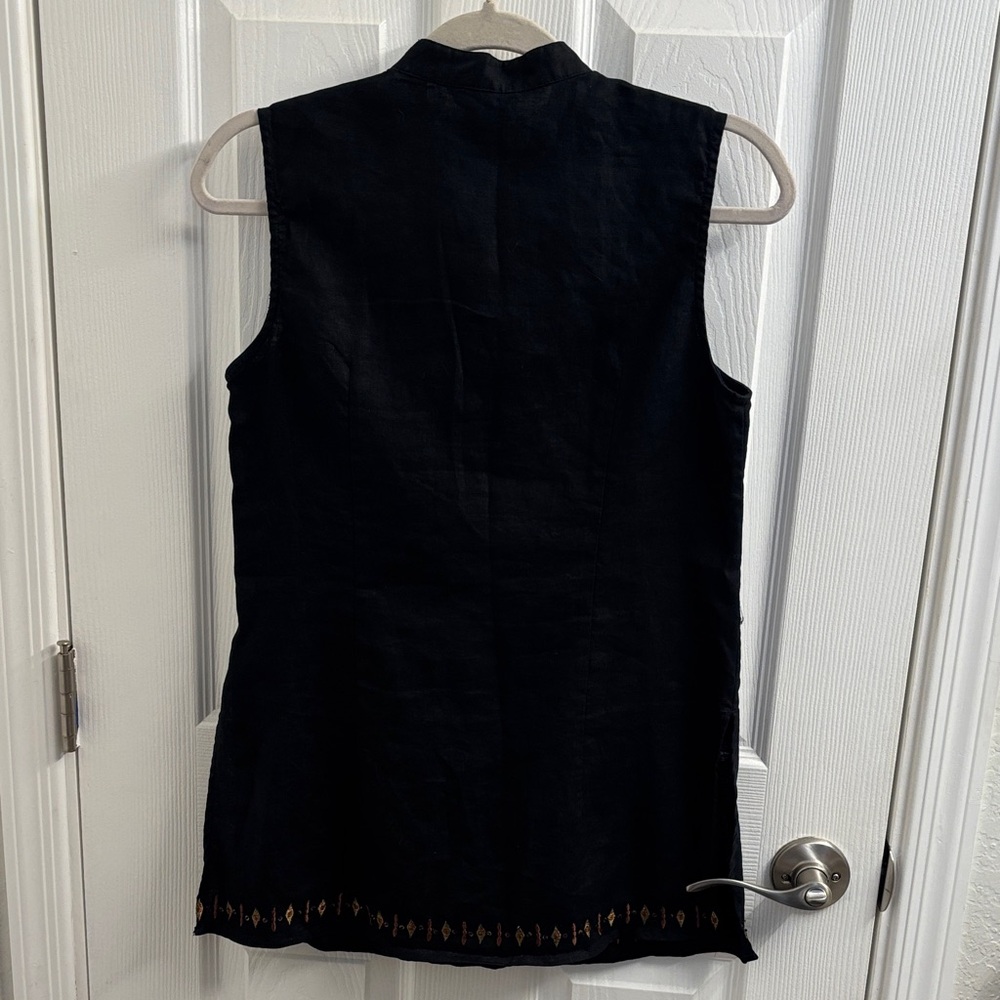 Women's CAROLE LITTLE Black Sleeveless Linen Embroidered Tunic/Top Size 8 - Picture 8 of 12